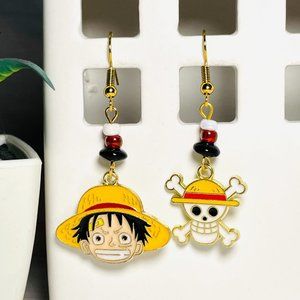 LUFFY CROSSBONES Beaded 2 * One Piece Anime Theme Handmade Hook Dangle Earrings